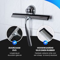 Luxe Douchewisser met Ophangsysteem - Trekker Douche - Raamwisser - Raamtrekker - RVS - Extra gratis Siliconen Strip. RVS Kleur: Zilver.